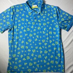Nicklaus Mens XL Watermelon Print Polo Shirt Blue Eco Recycled Fabric Short Slee